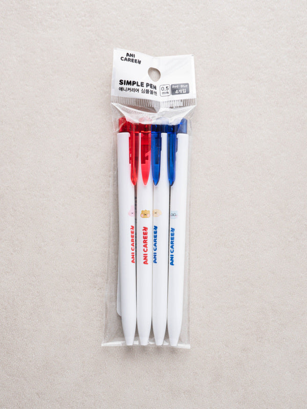 Ani Career Simple Ballpoint Pen 0.5 mm 4 Pack Red and Blue