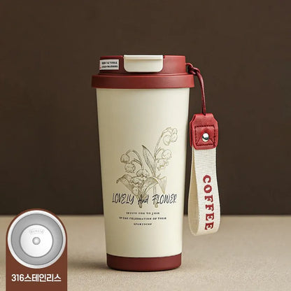 Korean Stainless Steel Portable Coffee Cup - 530ml Red Tumbler for Hot & Cold Beverages, Ideal for Coffee & Tea